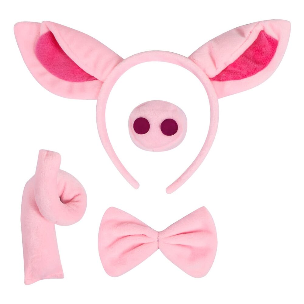 1225 Pig Costume Set - Pink Pig Ears Headband, Nose, Tail, Bow